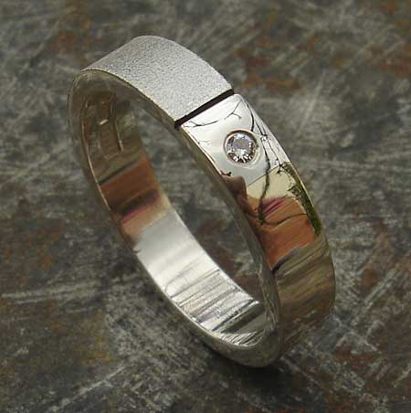 Twin finish sterling silver diamond wedding ring